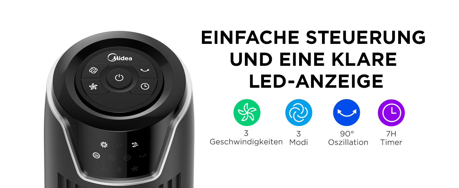 Вентилятор підлоговий Midea FZ10-17JR 92 см з пультом, 3 режими, 3 швидкості, таймер 7 год, чорний