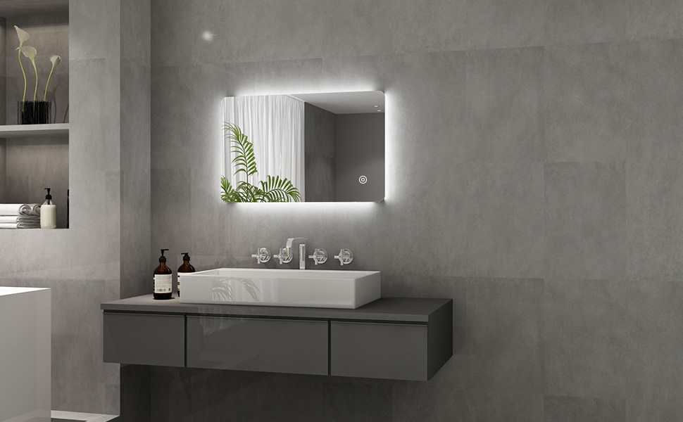 Елегантне дзеркало для ванної кімнати з LED-підсвічуванням 45x60 см, холодне біле світло, IP44, енергозберігаюче. Ванне дзеркало, дзеркало для ванної, настінне дзеркало. Розміри: 80x50 см