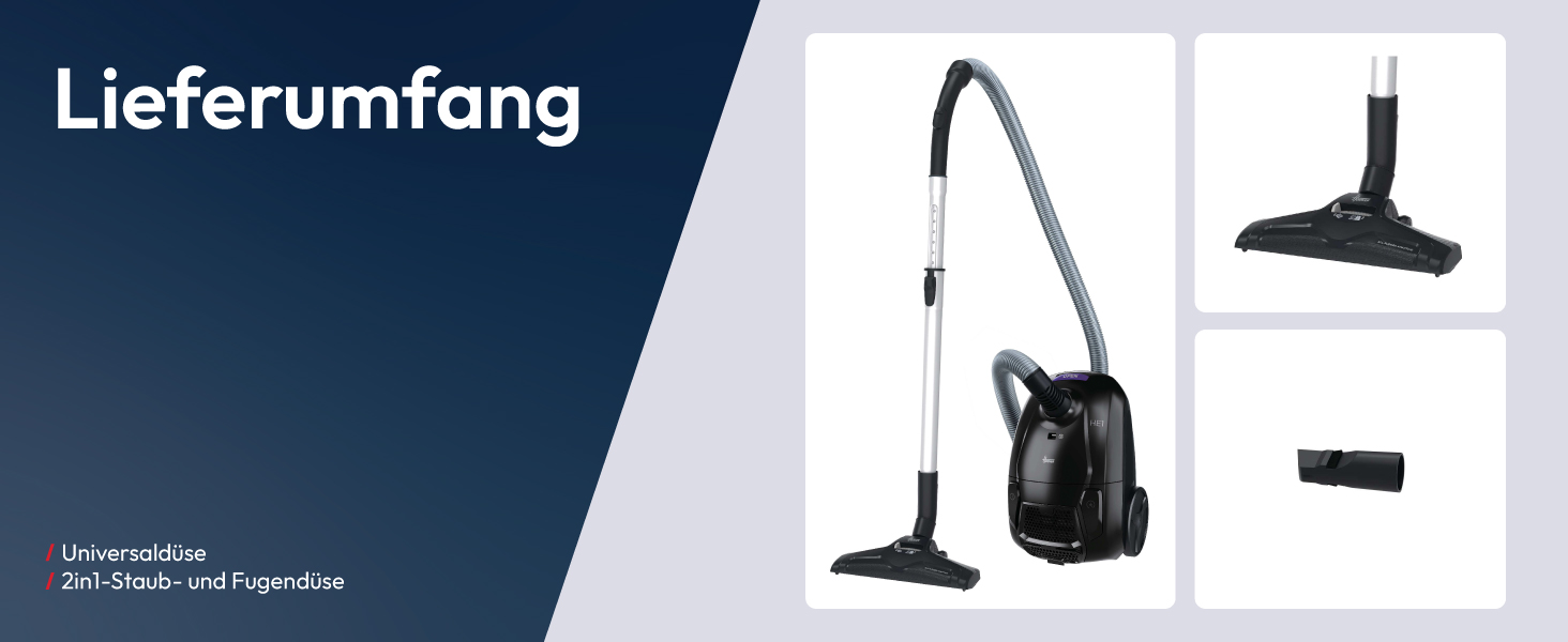 Пилголом Hoover HE2 Kompakt: потужний пилосос з мішком для твердих поверхонь та килимів, фільтр EPA, 3.5 л контейнер, аксесуари, 850 Вт, радіус дії 10 м [HE2Z10A]