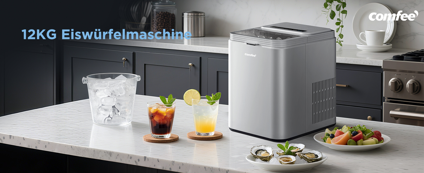 Льодогенератор Comfee RCI12GY1EU(E) Сірий: 12 кг/добу, самоочищення, 1.3л