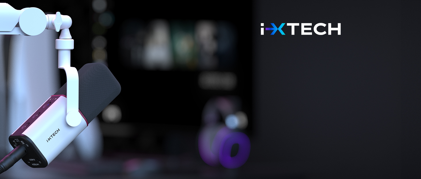 IXTECH Динамічний мікрофон із кардіоїдною діаграмою, RGB підсвітка, USB/XLR, для співу, подкастів, стрімінгу, запису, ігор та озвучування, білий