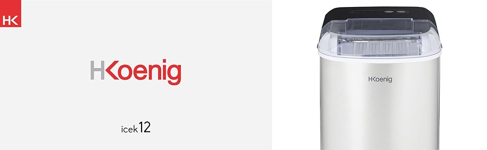 Льодогенератор H.Koenig ICEK12, 12 кг/добу, нержавіюча сталь, сріблястий - 2 розміри кубиків льоду, індикатор рівня води
