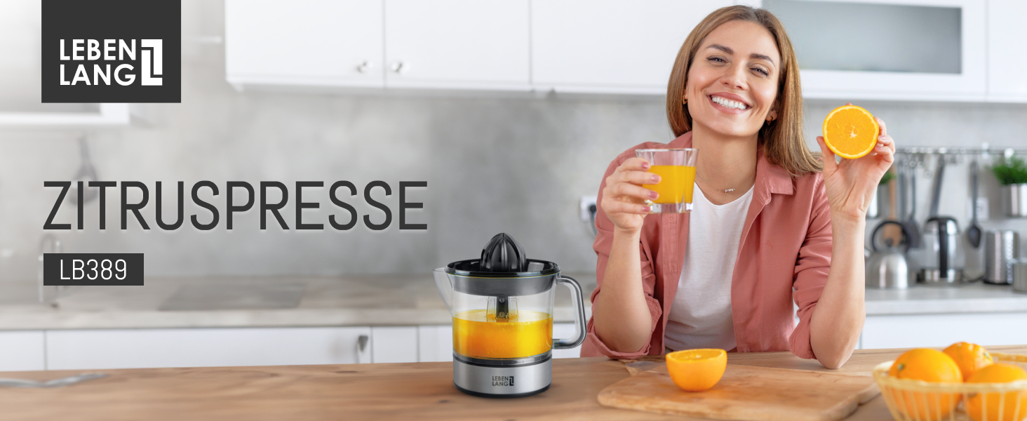 Електрична цитрусова преса LEBENLANG - 2 конуси, без BPA, висока врожайність соку, 700 мл, нержавіюча сталь, для дому, соковитискач для лимонів та апельсинів