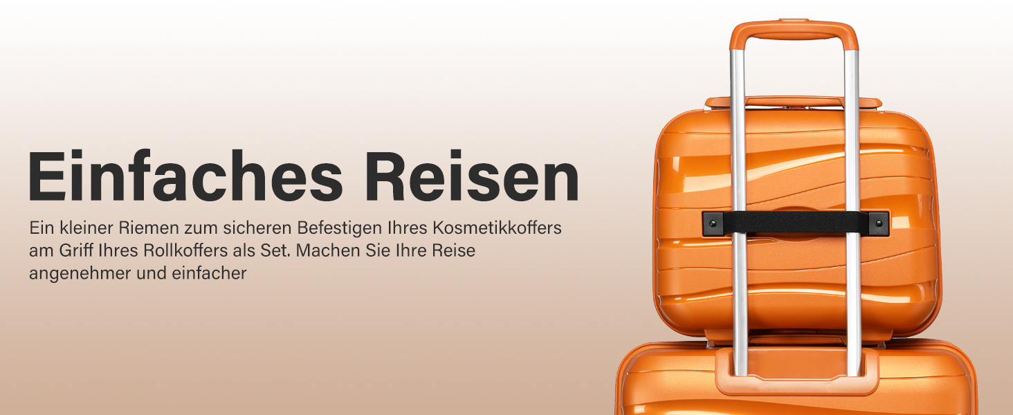 Набір валіз KONO 2 шт: ручна валіза-тележка 55 см + косметичка з поліпропілену, колір помаранчевий