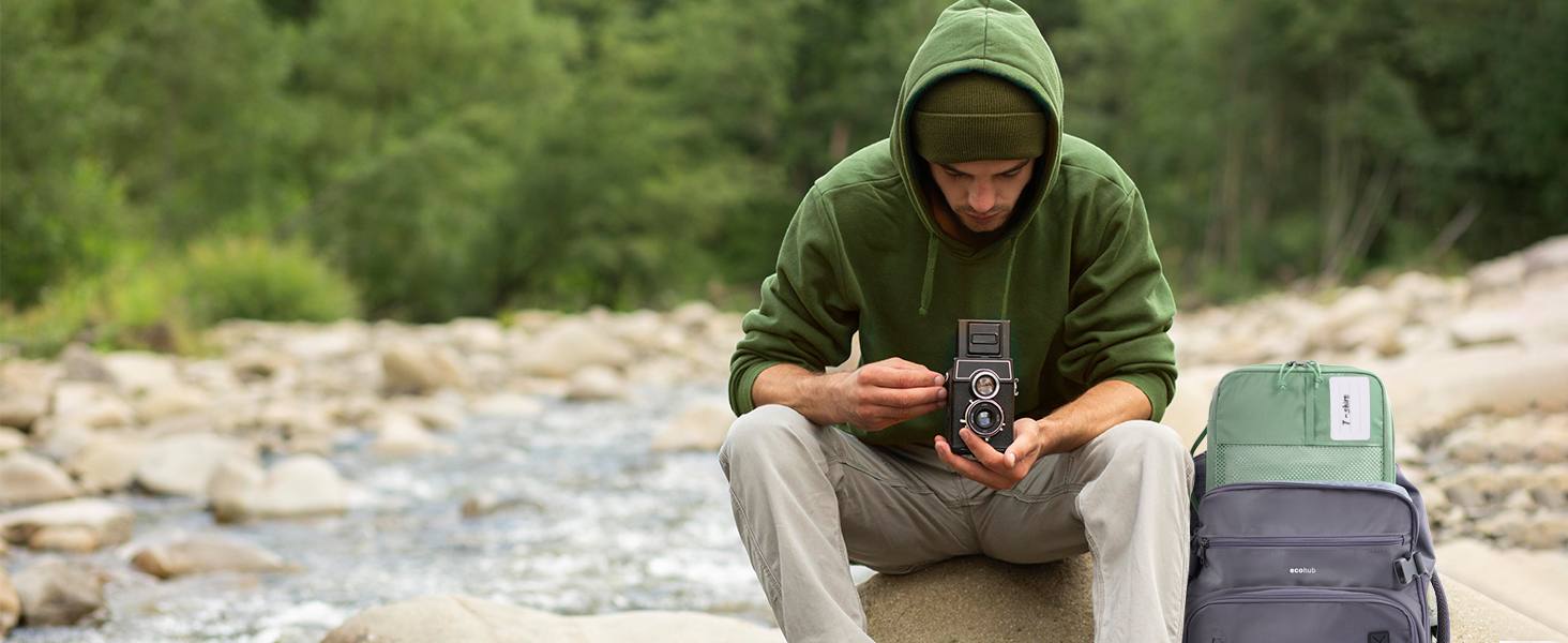 Набір органайзерів для валізи ECOHUB, 6 предметів, дорожні компресійні сумки з ID-тегами з перероблених матеріалів, дихаючі органайзери для подорожей та рюкзака, темно-сірі