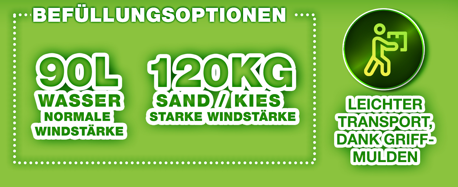 Підставка для парасольки Tillvex® 90 літрів / 120 кг – 4 частини для парасольки-намету з металевим з'єднувачем | Заповнюється водою або піском | Чорна, стійка до погодних умов