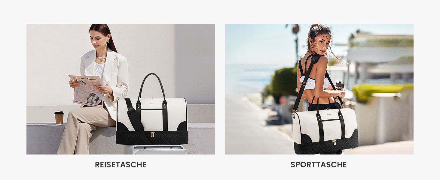 Сумка-мішок LOVEVOOK для жінок: дорожня, спортивна, з відділенням для взуття та мокрих речей, 2 шт. у наборі, 35л, бежевий & хакі