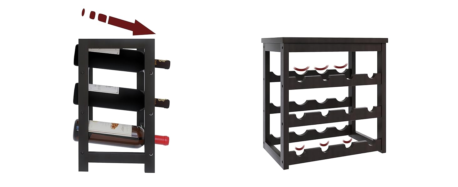 Стильна підставка для вина з бамбука на 24 пляшки, 6-ярусна, чорного кольору