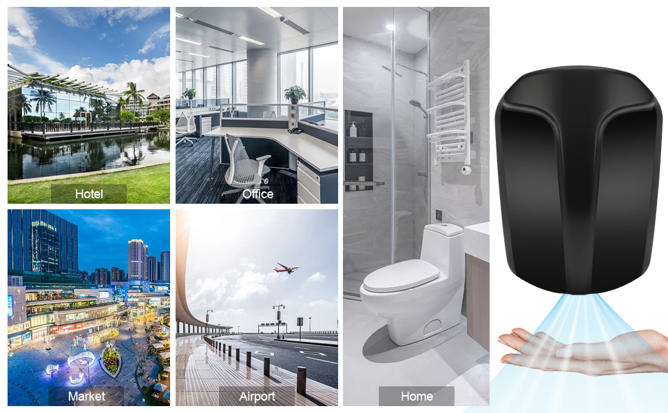 Електричний сушар для рук QL автоматичний, з HEPA-фільтром, нержавіюча сталь, для ванної кімнати та туалету, 1150W, чорний