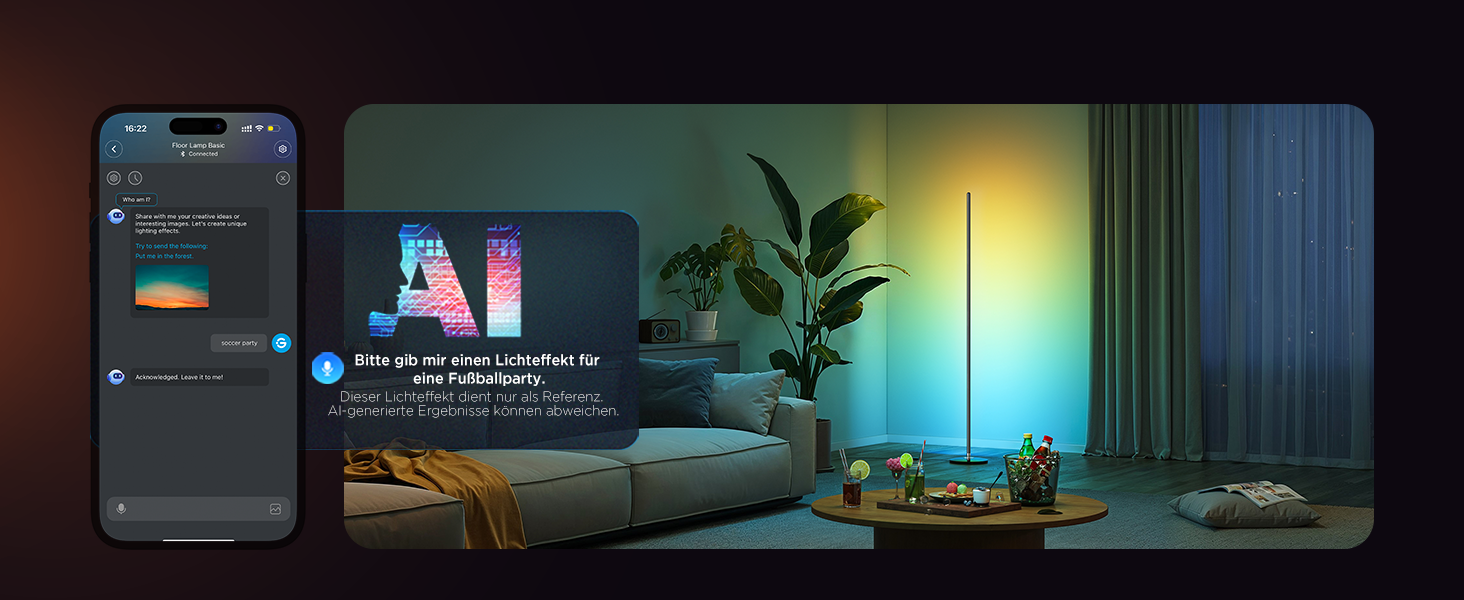 Govee RGBIC LED Торшер WiFi, Димування, Alexa/Matter, 16 млн кольорів, 85 режимів, Музичний режим, DIY, Чорний