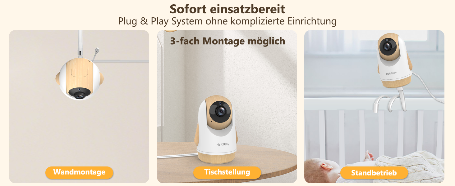 Радіоняня HelloBaby з камерою, 29 годин роботи, монітор для немовлят з поворотним механізмом, нічна зйомка, двосторонній зв'язок (HB6340)