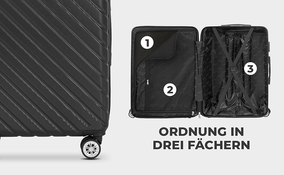 Набір валіз Onbest 3 шт. XXL – Чорний: 20', 24', 28' з ABS-пластику, з колесами, включає цифрові ваги