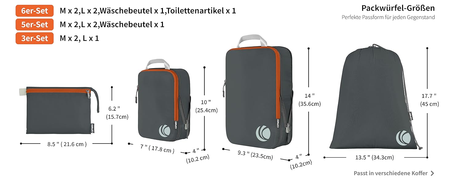 Набір компресійних органайзерів для одягу Cipway для подорожей, вакуумні пакувальні куби для валізи та рюкзака, сірий, 5 шт.