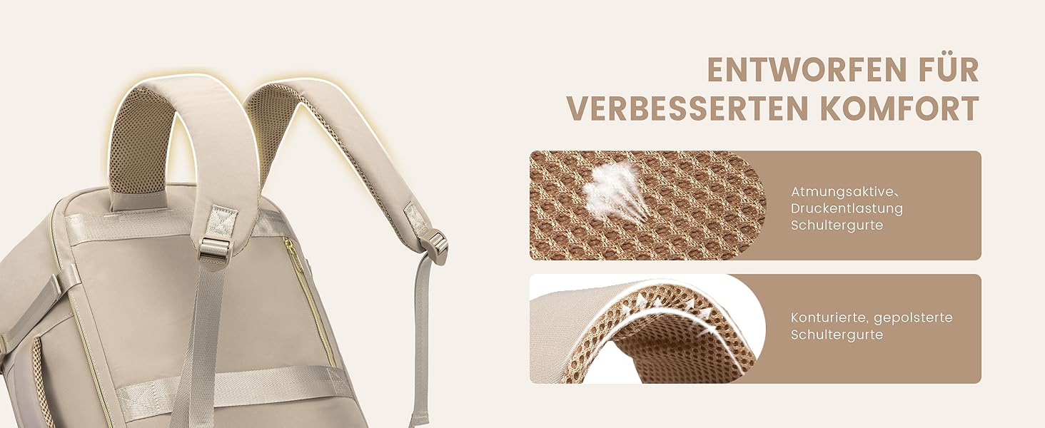 LOVEVOOK Рюкзак ручної поклажі, 40л, 17.3 дюйми, для подорожей та бізнесу, водонепроникний, 45x30x20см, світло-бежевий