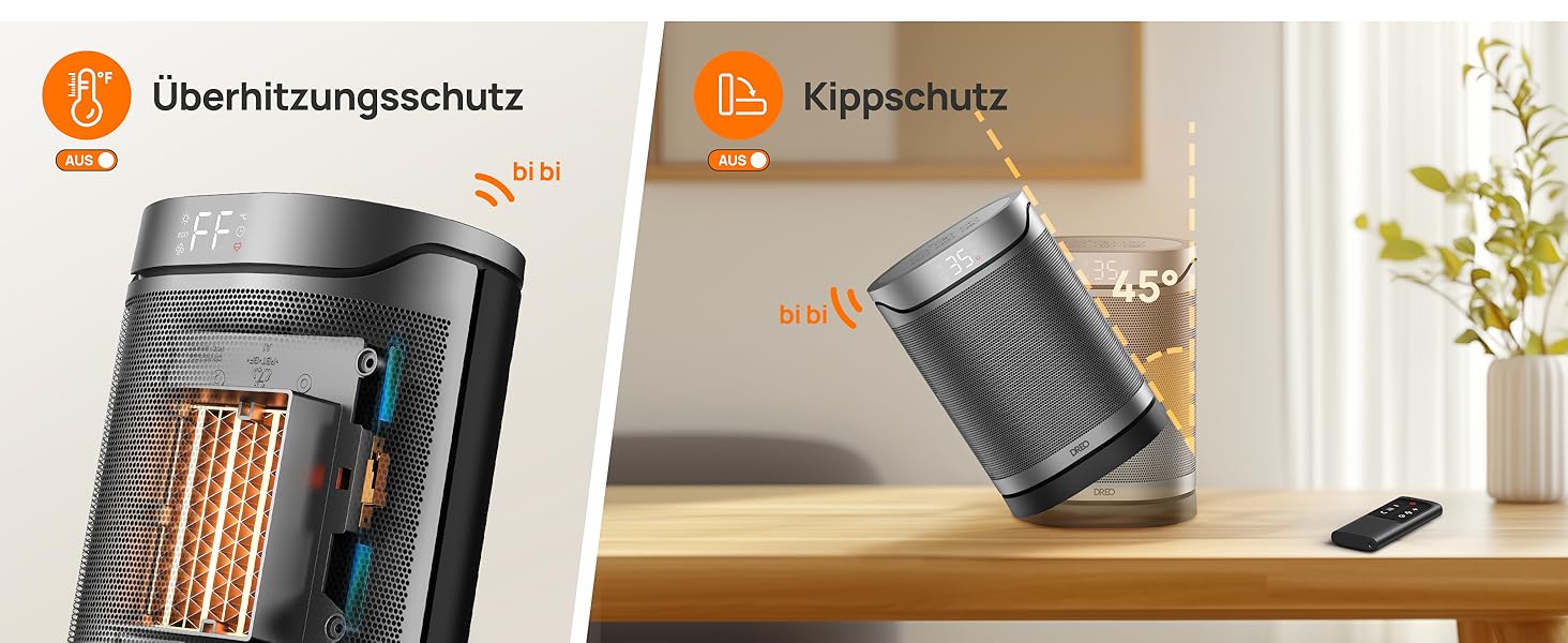 Електричний обігрівач DREO Keramikheizung 318,1500W з термостатом, захистом від перегріву та нахилу, таймером, дитячим замком, економією енергії 40%, тихий, срібний, для спальні, класичний дизайн