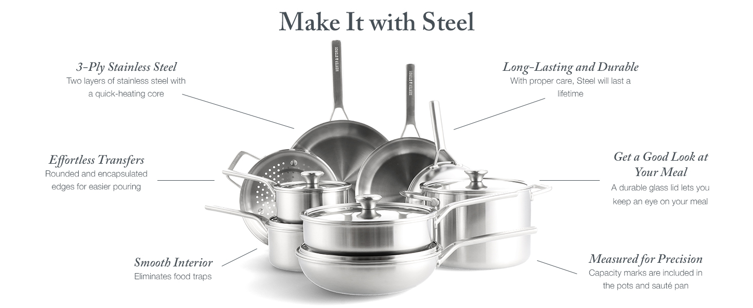 Набір посуду Merten & Storck Tri-Ply 8-Piece Cookware Set, нержавіюча сталь, індукційне дно, склокришки, придатний для духовки та посудомийної машини, сріблястий