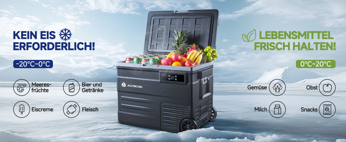 Автомобільний компресорний холодильник AAOBOSI 65л з Wi-Fi, LED, -20°C/+20°C, 12/24V/220V, на колесах для авто, кемпінгу, подорожей