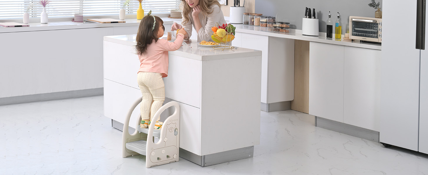 Триттхокер для дітей Onasti 2 сходинки, регульована висота, сірий. Зручний триттхокер для малюків 1.5-5 років