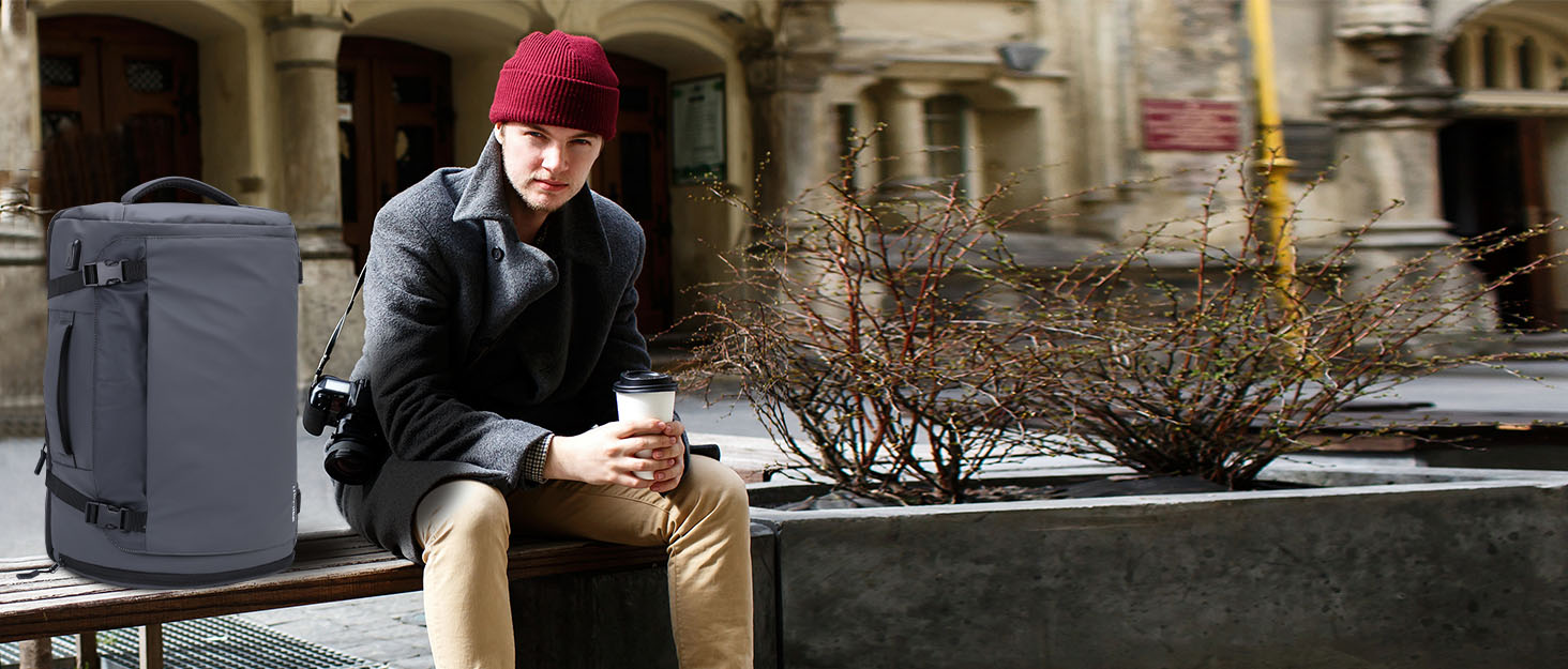 Дорожній рюкзак HOMIEE 40л для чоловіків, водонепроникний рюкзак для ноутбука 15.6-17.3 дюймів, ручна поклажа в літак з відділенням для взуття, сірий, L