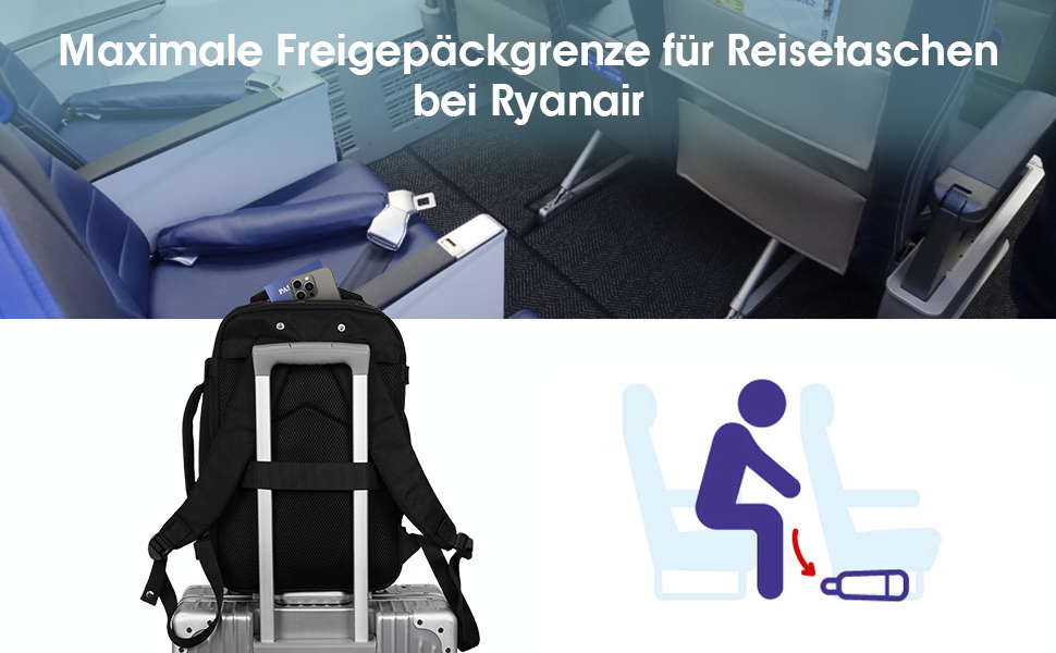 Рюкзак 40x20x25 для літака Ryanair Дорожній рюкзак Ручний багаж Багаж Ноутбук Денні рюкзаки ПЕТ Перероблений екологічно чистий рюкзак Водонепроникний під сидінням 20 л Жіночий маленький (синій 40x20x25см)