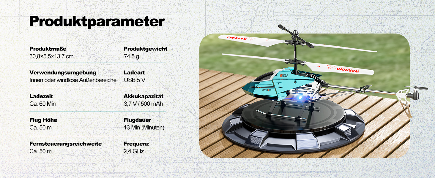 RC Гелікоптер XIKOTEC на радіокеруванні з 2 акумуляторами, LED підсвічуванням, автоматичним злетом/посадкою - іграшка для хлопчиків від 8 років, синій