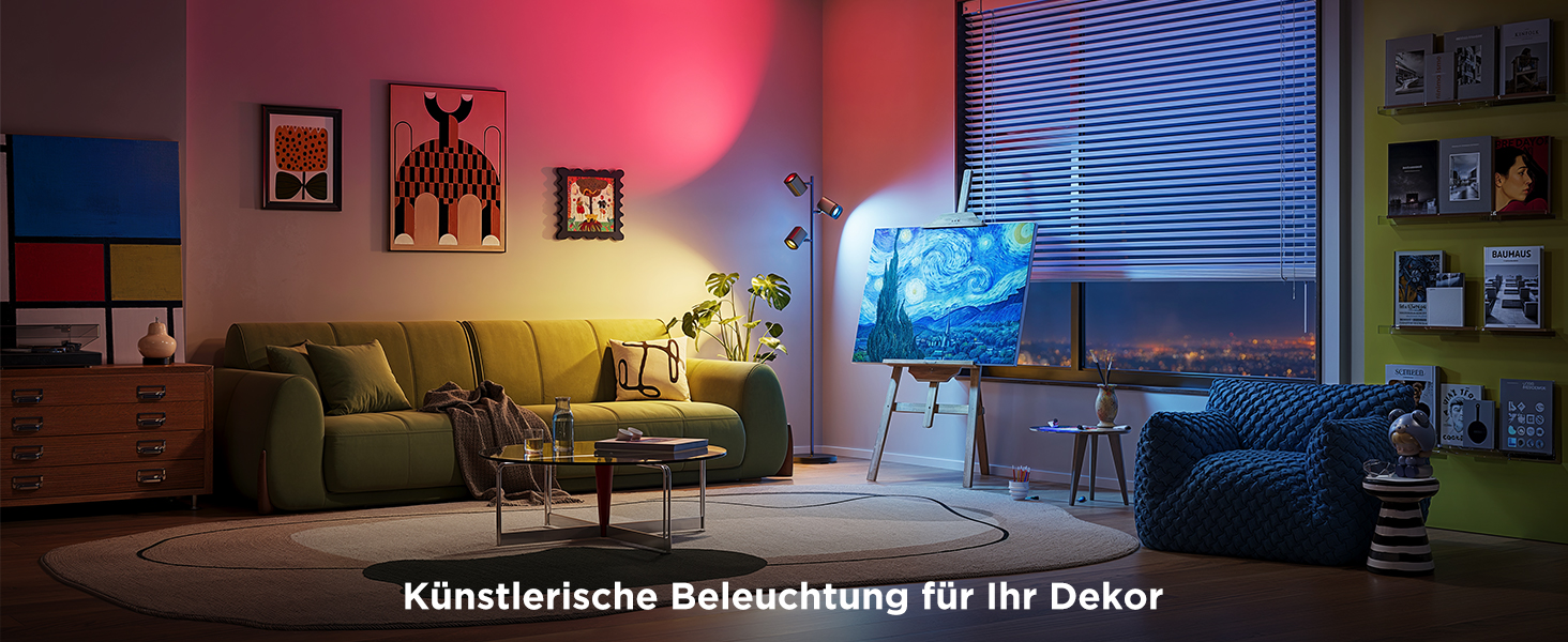 Світлодіодна підлогова лампа Govee 3-Flammen RGBWW, Matter, 1500lm, сумісна з Alexa, 64+ сцени, синхронізація з музикою, 157см, чорна для вітальні, спальні, кабінету