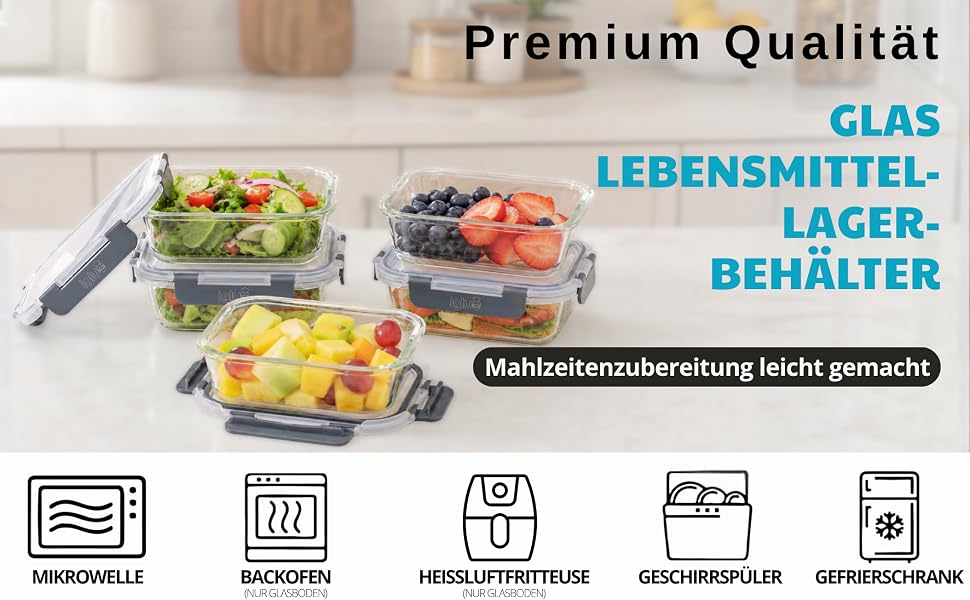 Набір скляних контейнерів для їжі Igluu Meal Prep (10 шт.) — 370мл, 640мл та 1050мл, герметичні ланч-бокси для зберігання продуктів