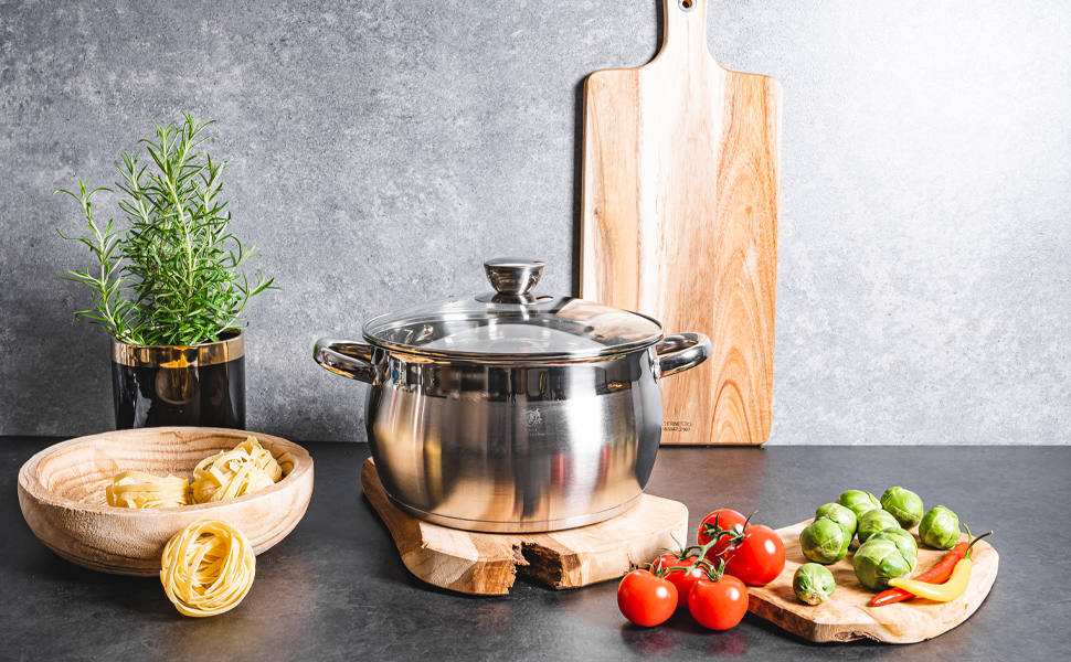 Набір каструль Karl Hausmann 3 шт. з нержавіючої сталі для індукційних та інших плит з кришкою з термостійкого скла та мірною шкалою