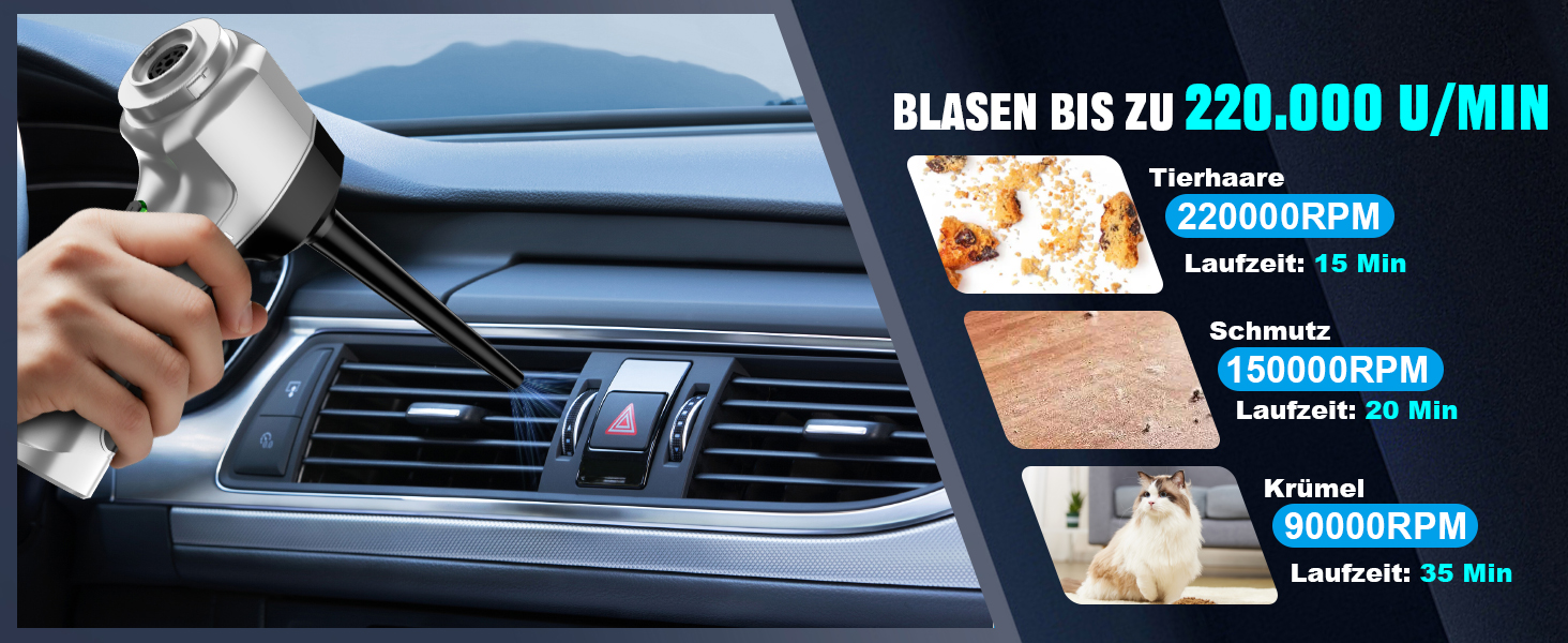 Акумуляторний ручний пилосос 4-в-1 для авто та дому, потужність 25000Па, бездротовий електроповітродув для прибирання шерсті, кухні та ПК, чорний