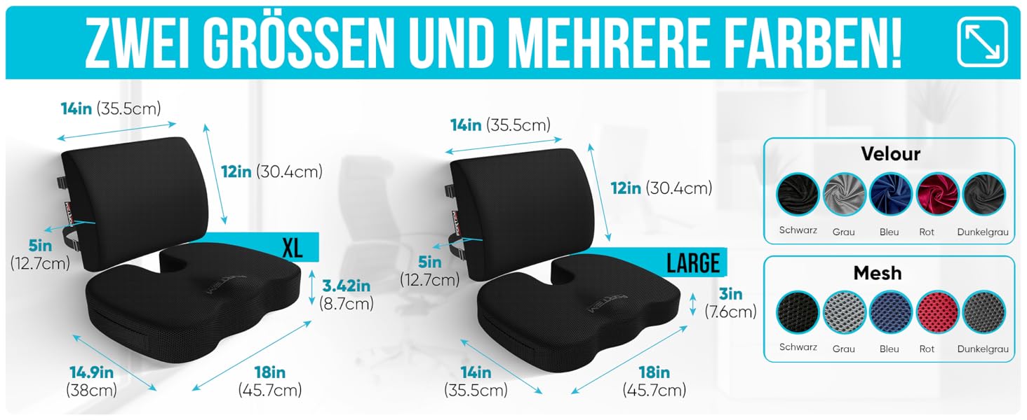 Подушка для сидіння та підтримки попереку FORTEM - м'яка, з Memory Foam, для офісного крісла, авто, геймінгу, чорна, велюр