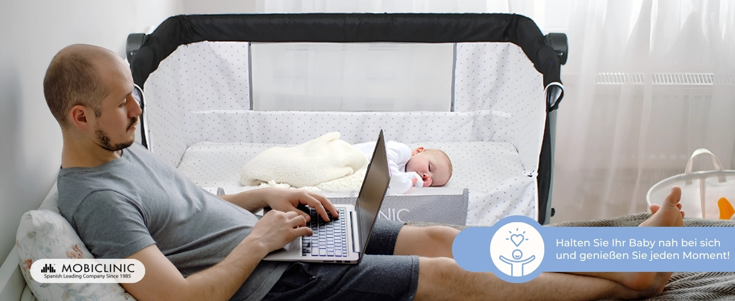 Дитяче ліжко Mobiclinic® 3-в-1: ліжко-гойдалка, ліжко-манежа, ліжко-бічне, чорне, до 20 кг