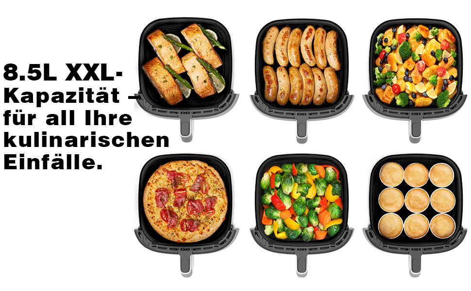 Фритюрниця гарячим повітрям XXL 2350W - Airfryer з 9 програмами, LED дисплеєм, функцією підігріву та металевим корпусом (9L)