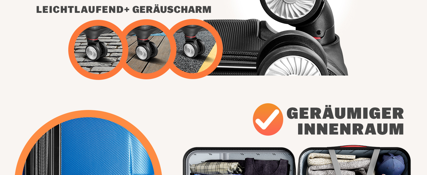 Набір валіз Monzana® 3шт Exopack з TSA замком, жорсткий корпус, M-L-XL, гелеві ручки, 4 колеса, підставка, ручний багаж, валіза для подорожей, колір шампань