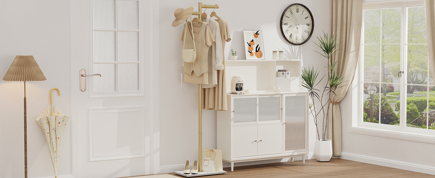 Підлоговий вішак для одягу Metall, стійка підставка для куртки, гардероб з натуральною кам'яною основою, 175см, сучасний дизайн, підходить для куртки, шапок, сумок, білий (39x26x175cm, золото)