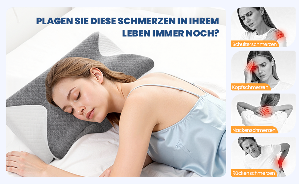 Ортопедична подушка A-Pce з піни Memory Foam для шиї та спини, сіро-біла. Для сну на боці, спині та животі. Зменшує біль у шиї, плечах та спині.