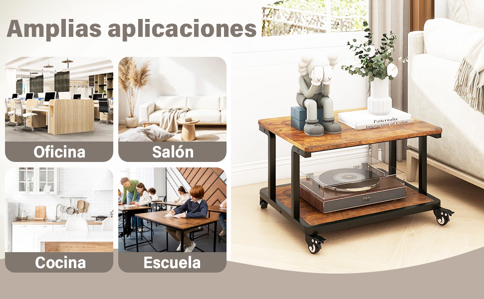 Стіл для принтера PUNCIA з 2 рівнями, мобільний, 60 x 50 см, дерево & метал