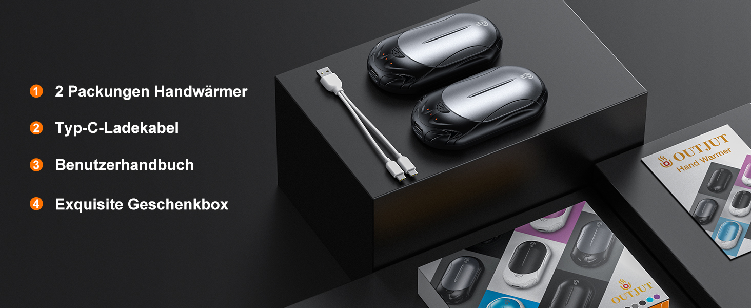 Електричні грілки для рук OUTJUT 6000mAh, 2 шт., USB, портативні, 3 режими нагріву, для спорту, кемпінгу, подарунок (сірий, чорний)