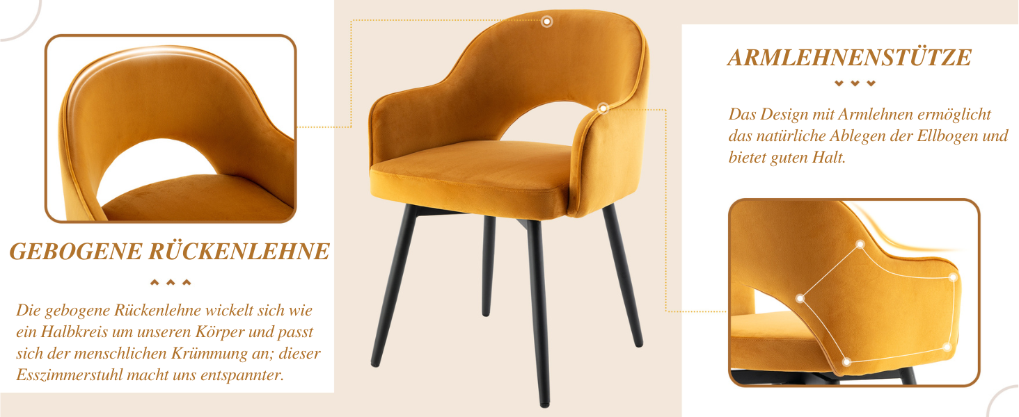 4 крісла з велюру для їдальні, обертаються на 360°, кухонні крісла з підлокітниками, м'які бічні крісла для дому, офісу, вітальні (жовті)