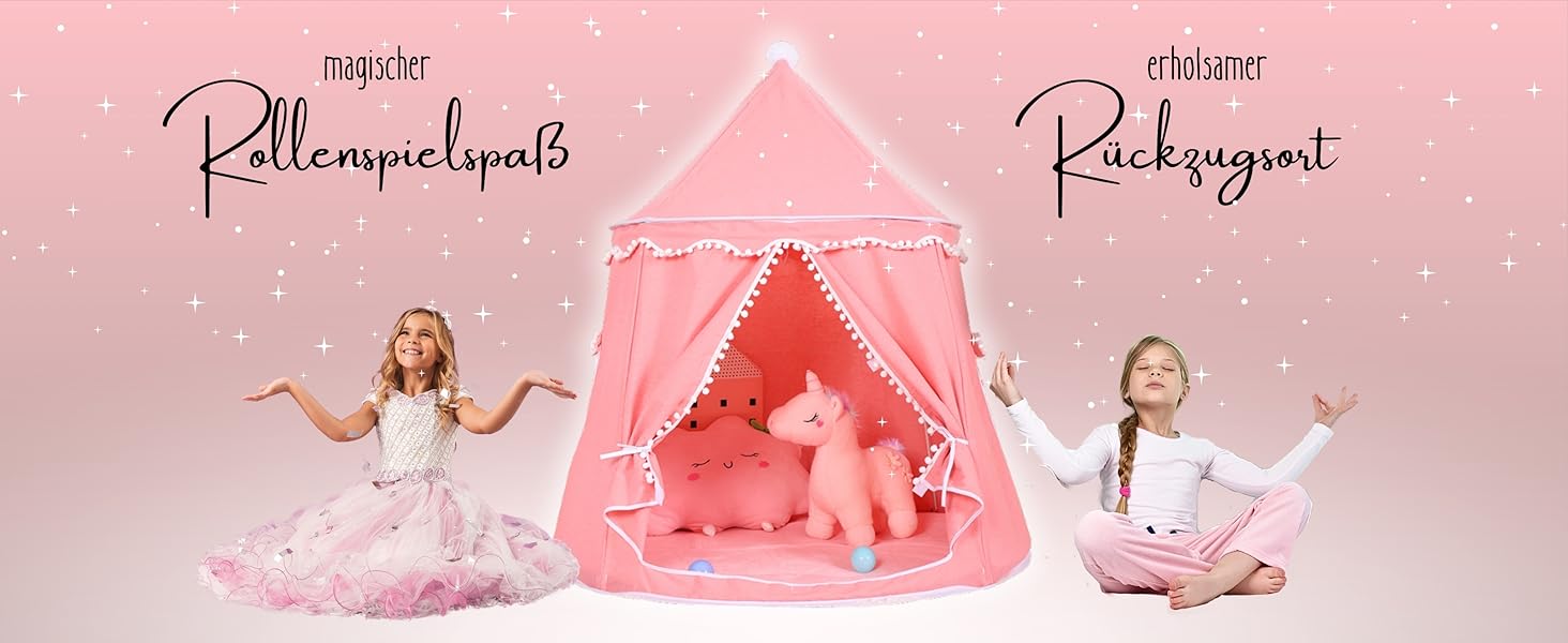 Дитячий намет LIONHERZ® DAS ORIGINAL: Принцесин замок з бавовни та льону | З фібергласовими стержнями та сумкою | Стабільний намет-тіпі для дівчаток (Кораловий рожевий, без аксесуарів)