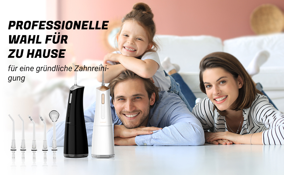 Бездротова портативна електрична ірригатор для рота FlossJet з 4 режимами, 5 насадками, об'ємом 300 мл та USB-C зарядкою. Ідеальна зубна гігієна та догляд за яснами. (Білий/Опудалий сад)