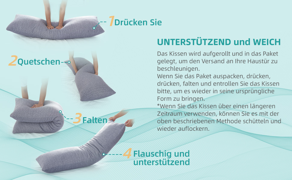 Подушка для сну на боці 39 x 137 см. Довга подушка для тих, хто спить на боці, з подрібненою піною з пам'яті. Вагітна подушка, подушка-обійми з віскоеластичної піни. Знімний чохол, регульована наповнюваність.