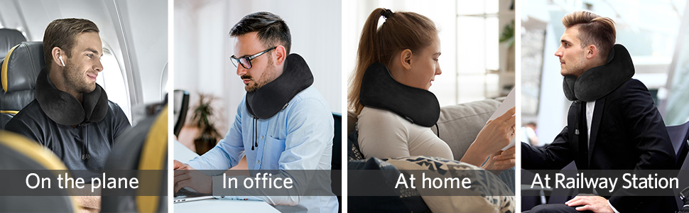 Подушка для шиї Homiee, ортопедична, з memory foam, для подорожей, авто, офісу, чорна