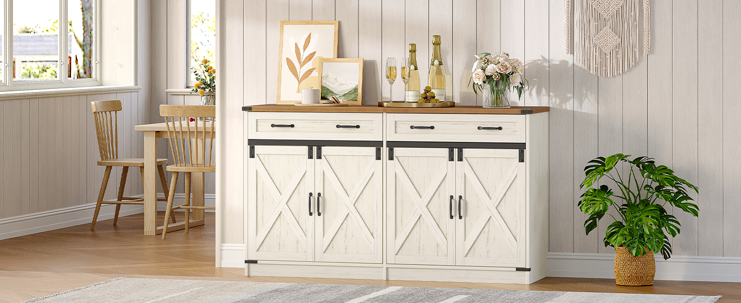 Кухонна шафа Hzuaneri з ящиком та 2 дверцятами, шафа для зберігання, регульовані полиці, стиль кантрі, 40 x 140 x 80 см, вінтажний коричнево-білий колір, SC94814X