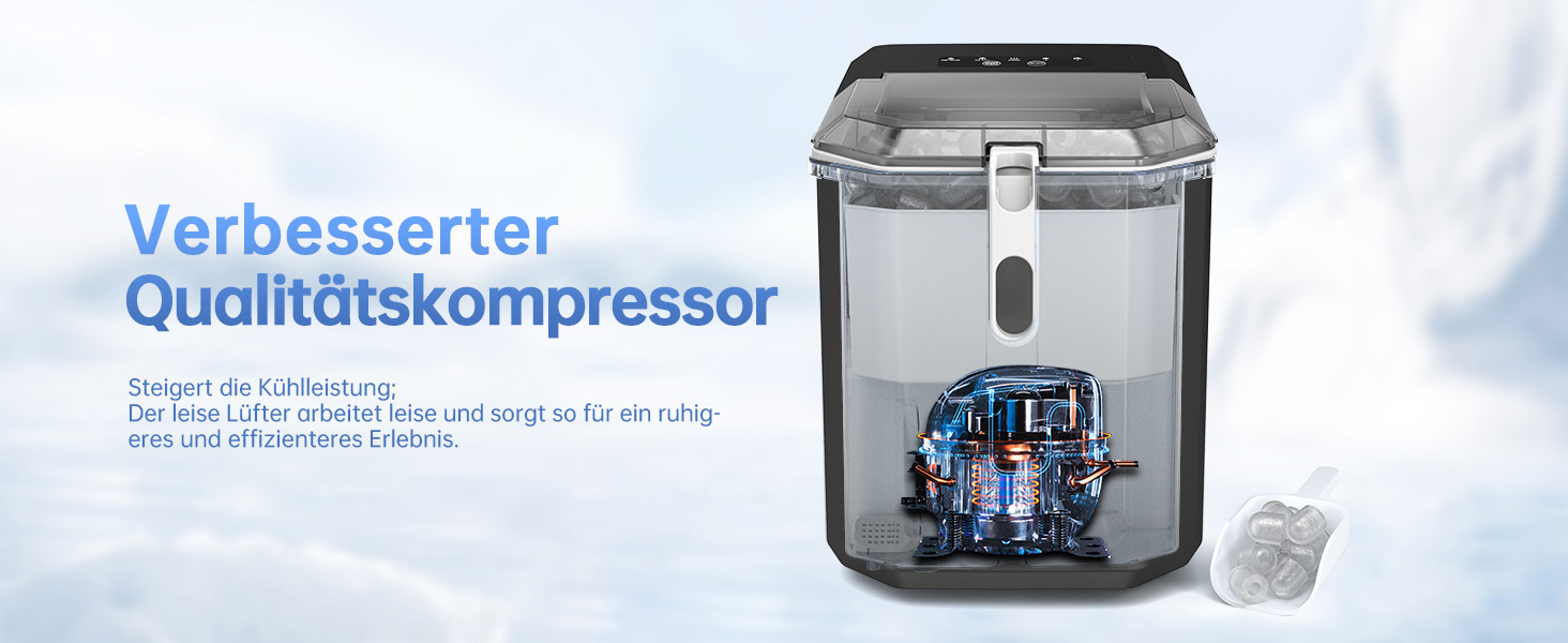 Льодогенератор WIE Kleine 1.3л для дому, офісу, бару - швидке виробництво льоду (9 кубиків за 6 хв), самоочищення, чорний