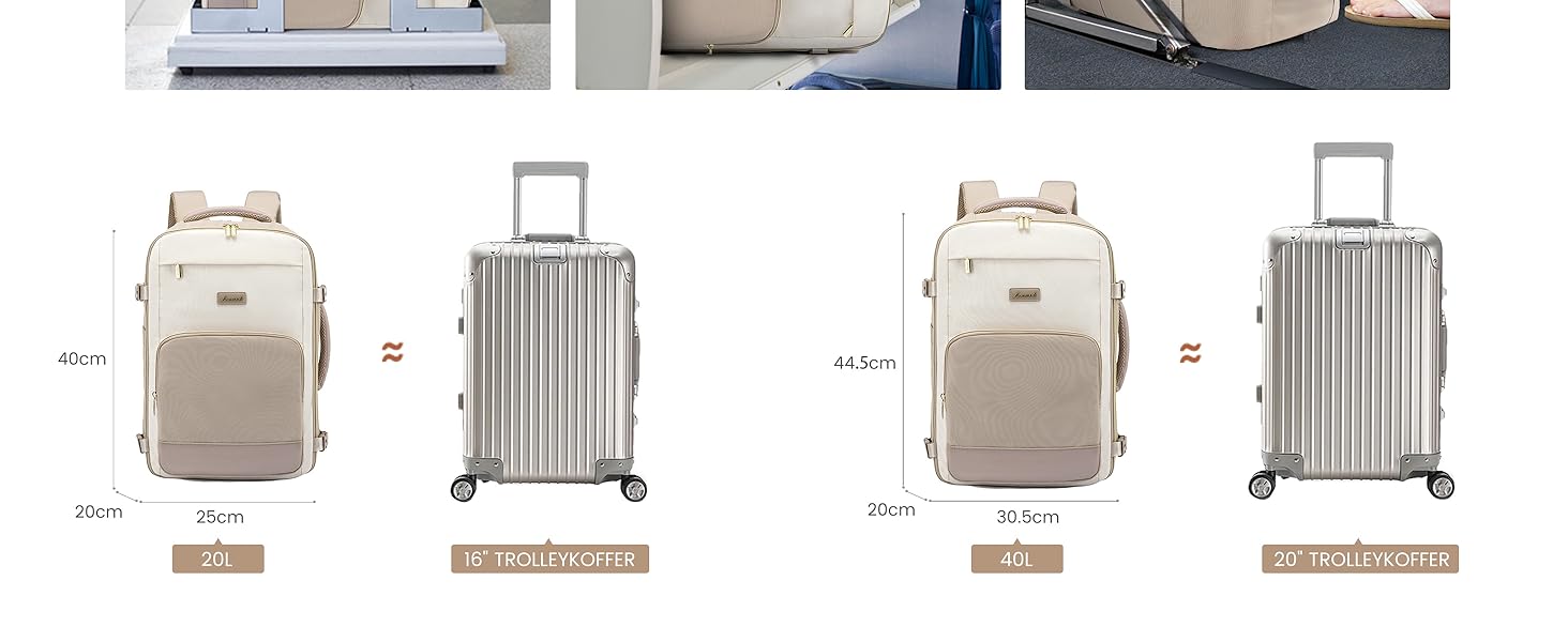 LOVEVOOK Рюкзак ручної поклажі, 40л, 17.3 дюйми, для подорожей та бізнесу, водонепроникний, 45x30x20см, світло-бежевий