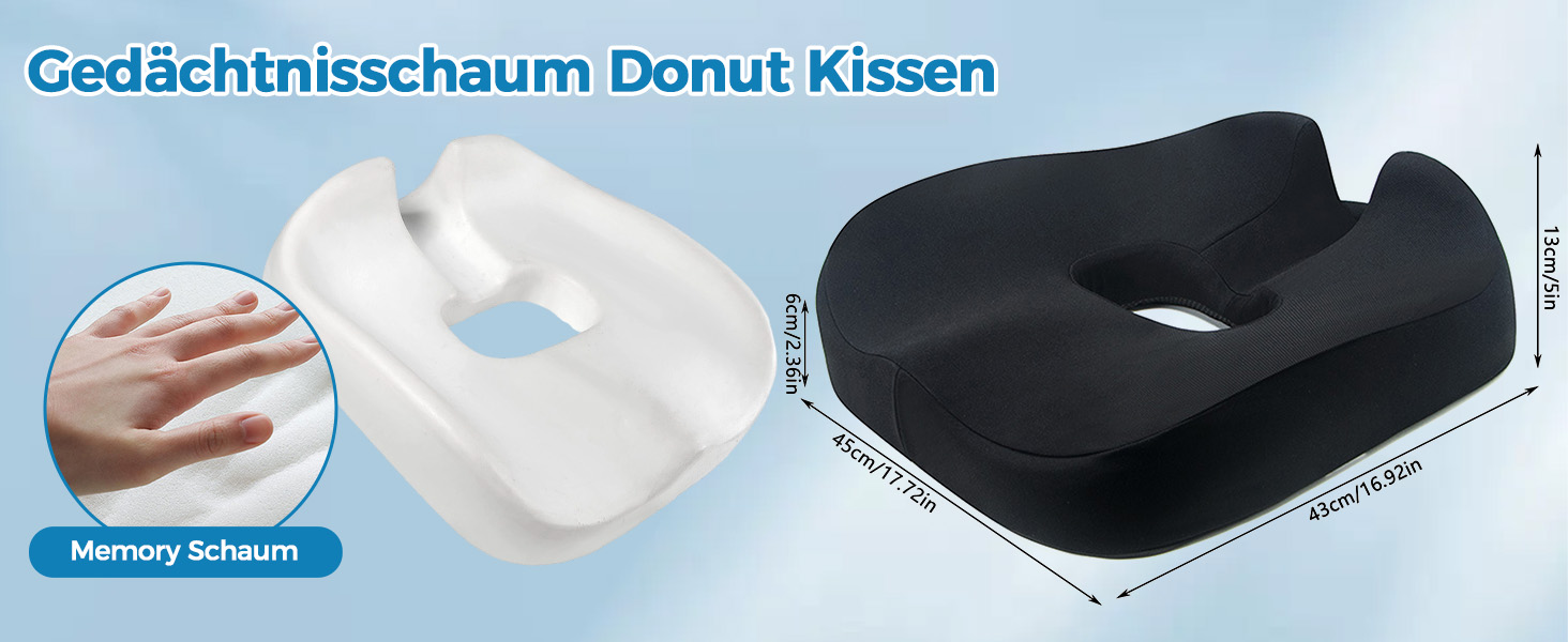 Подушка для сидіння NCONCO Donut (пончик) з ефектом пам'яті для офісного крісла, автомобіля, інвалідного візка. Зняття тиску при простатиті, ішіасі, слабкому тазі. Чорна
