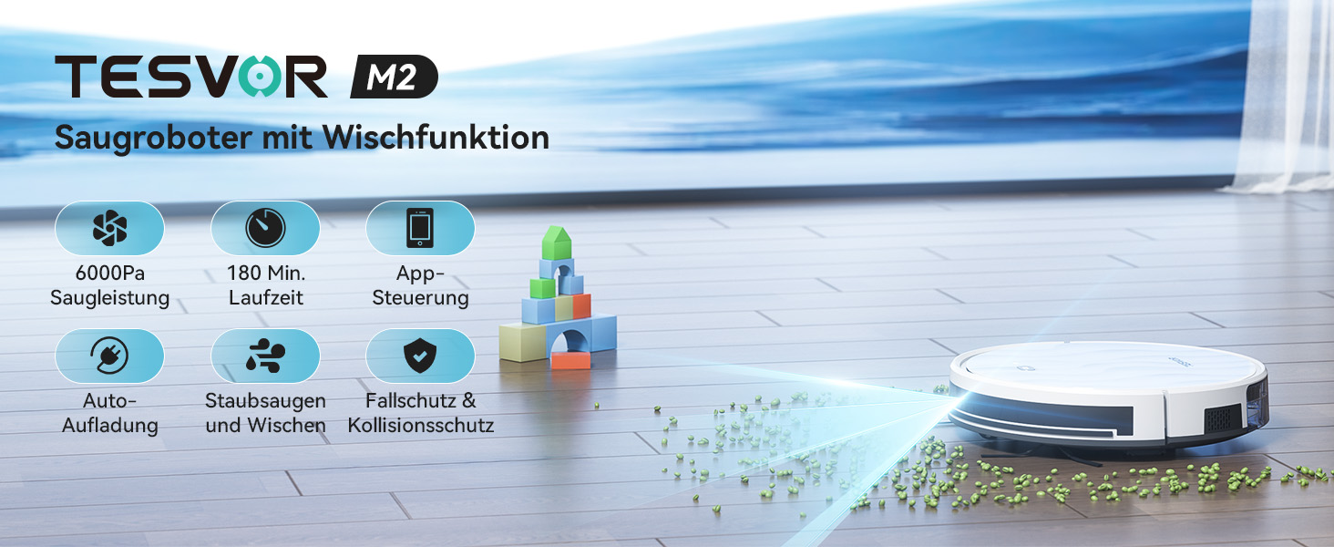 Робот-пилосос Tesvor S8 Pro з функцією миття - 8000Pa, LiDAR-навігація, 240 хв роботи, керування через додаток/Alexa, для прибирання шерсті тварин, килимів та твердих підлог (M2)