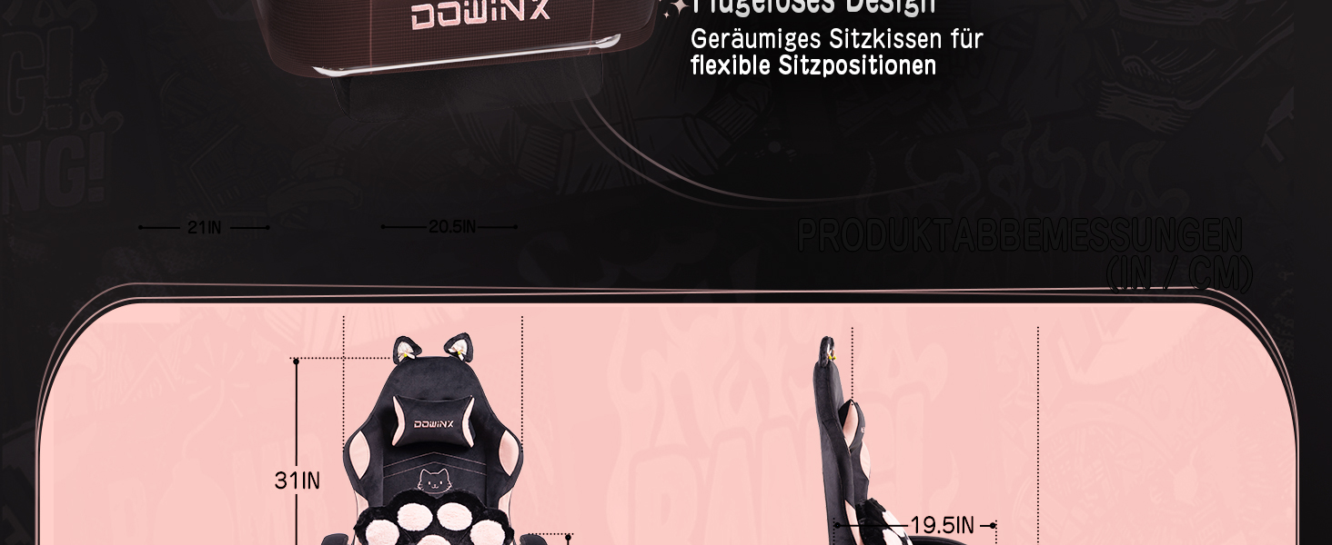 Ігровий крісло Dowinx з підніжкою, комфортний ігровий сідло для ПК, рожево-білий/чорний, для дорослих