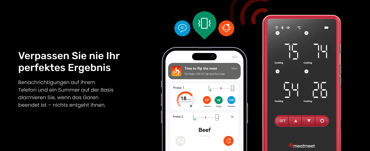 Бездротовий розумний термометр для м'яса Z Pro з Wi-Fi та Bluetooth, 4 щупи (6 сенсорів), водонепроникний IP69, термостійкий до 595°C для гриля, духовки та аерофритюрниці