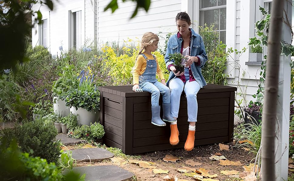 Садова скриня/бокс для зберігання Koll Living Gartenbox 623 л, коричневий - з газовими амортизаторами, вантажопідйомність кришки 272 кг